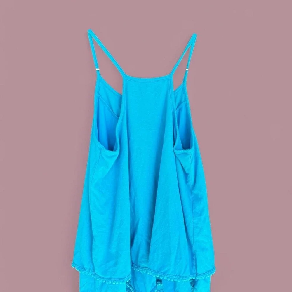 Justice Turquoise Lace Layered Tank Top Girls Size 18 Boho Cami Blue Y2K
